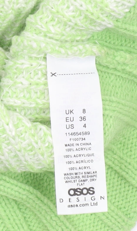 Brand and care label for ASOS Women’s Green, size UK 8, Knit Acrylic Spaghetti Strap Crop Top