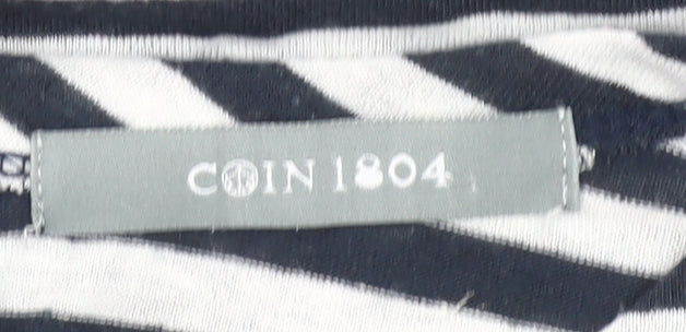COIN 1804 Womens Striped Short Sleeve Button Back T-Shirt Size S