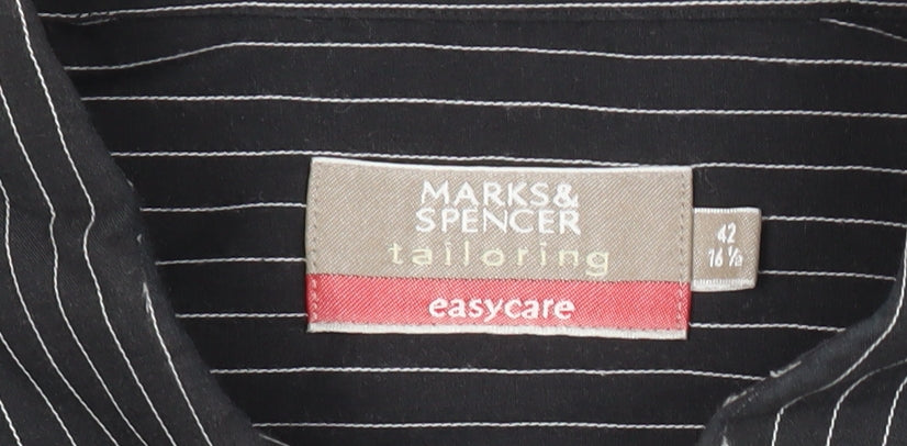 Marks & Spencer Men’s Black Striped Button-Up Shirt 16.5/42in