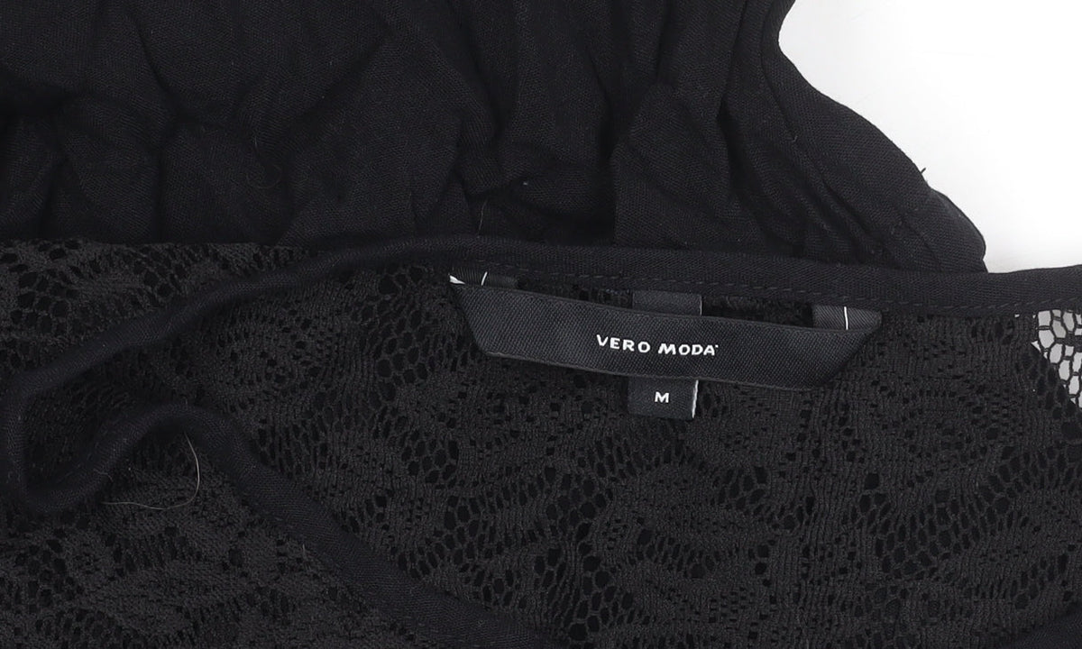 Vero Moda Womens Black Lace Chiffon Tunic Blouse Size M