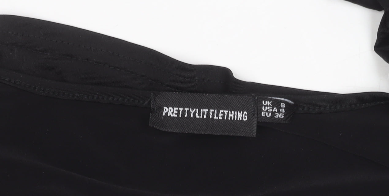 PRETTYLITTLETHING Women’s Black Cropped V-Neck Long Sleeve Blouse Size 8