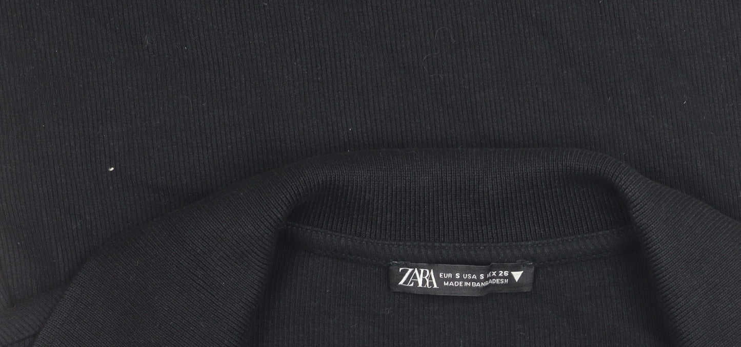 Zara Women Black S Bodycon Collared V-Neck Short Sleeve Dress