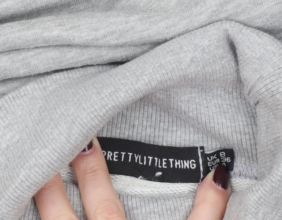 PRETTYLITTLETHING Women’s Grey Roll Neck Sweatshirt UK 8