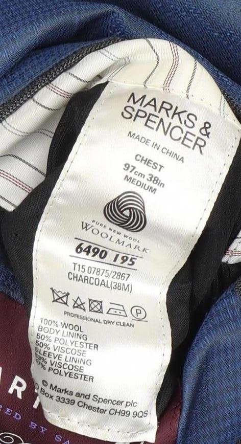 Marks & Spencer Men’s Grey Wool Suit Jacket 38” M Regular Check