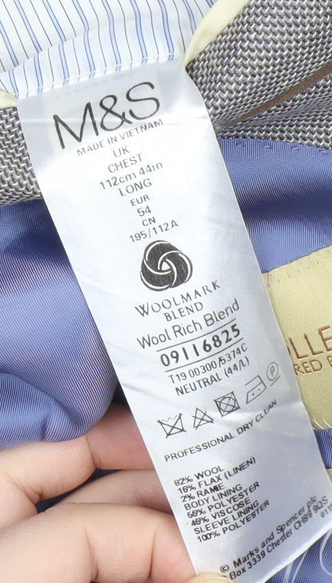 Marks & Spencer Mens Grey Wool Blend Suit Jacket 44 Long