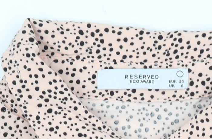 RESERVED Womens Pink Polka Dot Button-Up Shirt UK 6 Short Sleeve