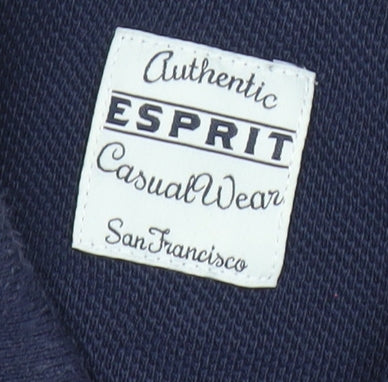 ESPRIT Men’s Blue Long Sleeve Polo Shirt Size M Cotton Classic Casual