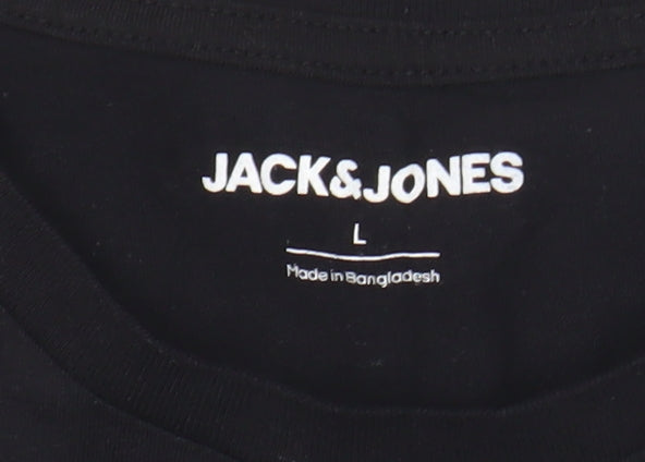 Jack & Jones Men's Black L Graphic Logo Crew Neck Cotton T-Shirt