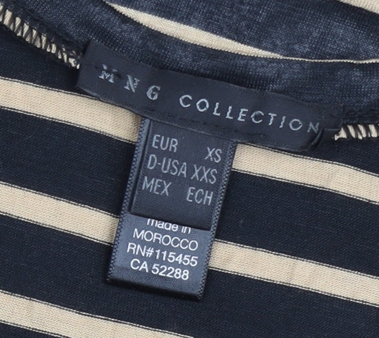 Mango Collection Womens XS Black Beige Striped Tank Top V-Neck Sleeveless
