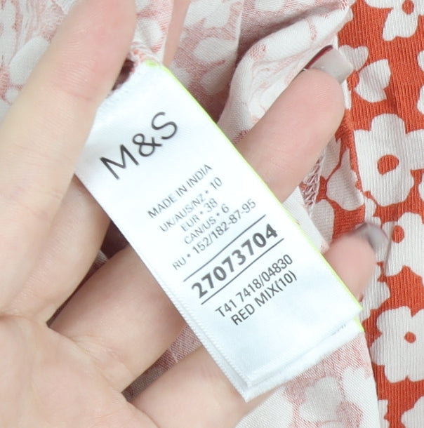 Marks and Spencer Women’s Red Floral Mock Neck Long Sleeve Top Size 10