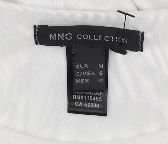 Mango Collection Women's White Bodycon Dress Size 10 Scoop Neck Ruched Jersey
