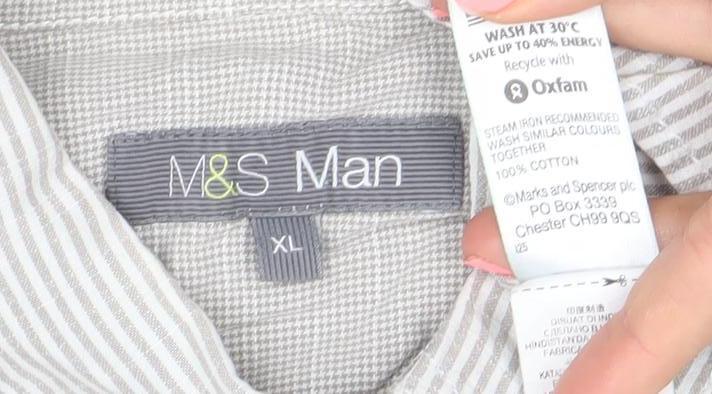 Marks & Spencer Mens Grey XL Striped Cotton Button-Up Shirt