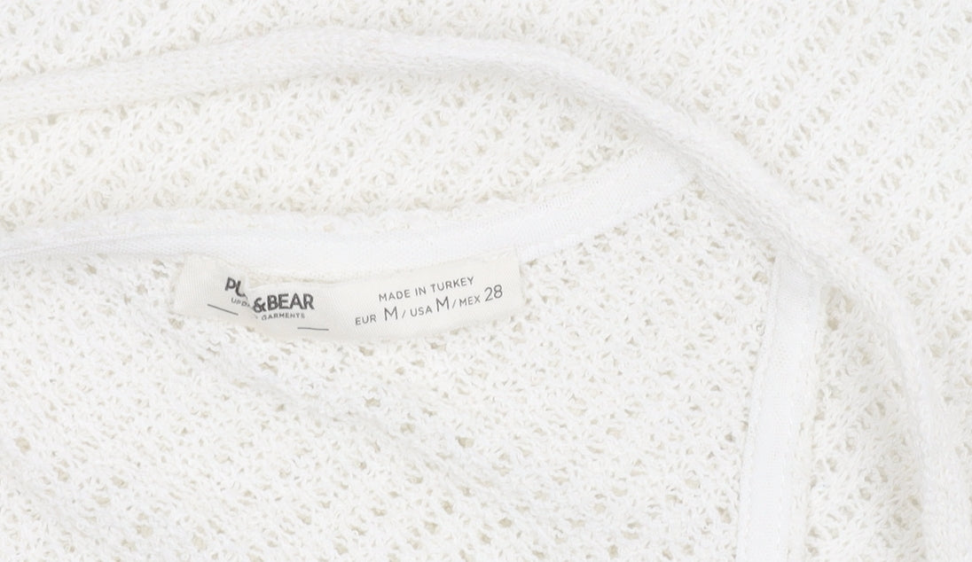 Pull&Bear Women White Knit Tank Top M Camisole Spaghetti Strap