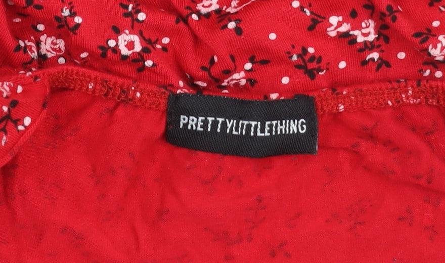 PRETTYLITTLETHING Women’s Red Floral Slip Dress Size 6 Summer Casual