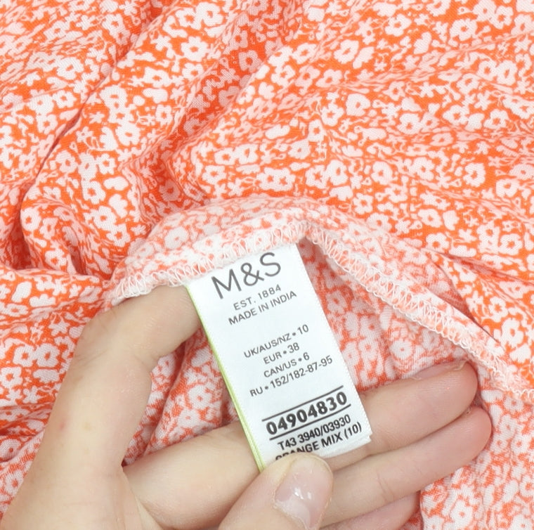 Marks & Spencer Womens Orange Floral Viscose Blouse Size 10
