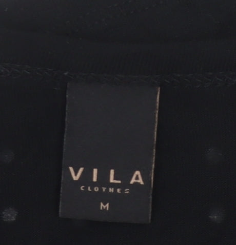 VILA Womens Black Studded Tunic Blouse Size M Long Sleeve Party Top