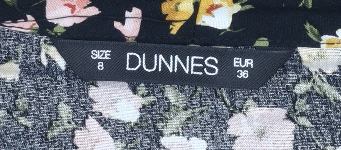 Dunnes Women’s Black Floral Shirt Dress Size 8 Viscose Long Sleeve