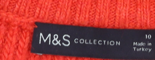 Marks & Spencer Womens Red Size 10 Chunky Knit Half Zip Jumper
