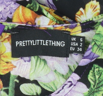 PRETTYLITTLETHING Women’s Multicoloured Floral Wrap Mini Dress UK 6