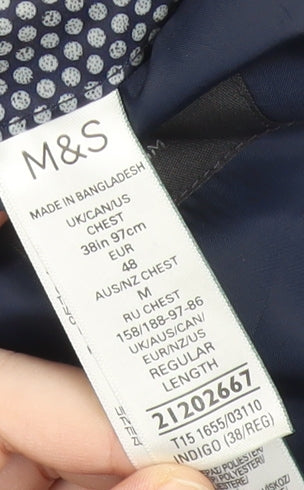 Marks & Spencer Men's Blue 38 Chest Regular Fit Suit Jacket