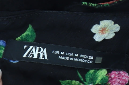 Zara Women Black Floral Short Slip Dress Size 12 Summer Party