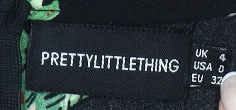 PRETTYLITTLETHING Women’s Black Floral Skater Dress Size 4
