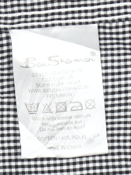 Ben Sherman Men's Black Check Button-Up Long Sleeve Shirt M