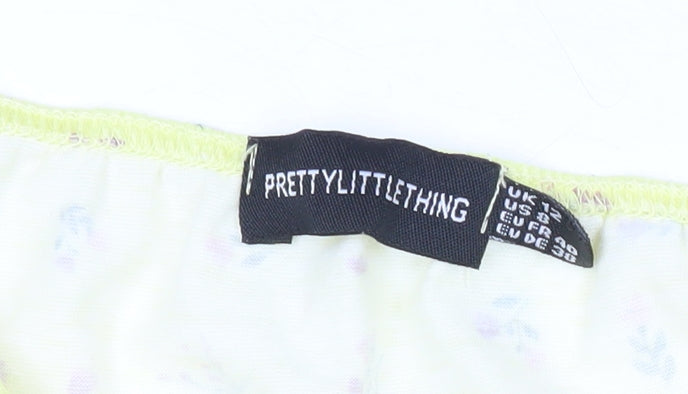 PRETTYLITTLETHING Womens Yellow Floral Cropped Blouse Size 12