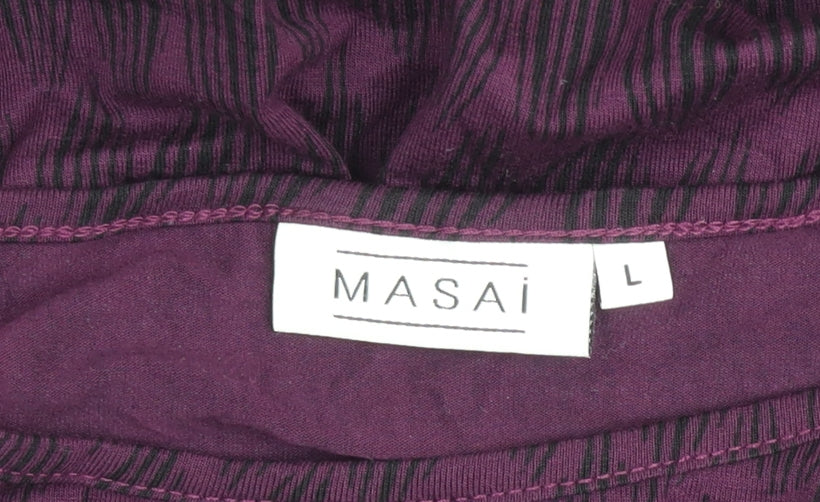 Masai Womens Purple Geometric Tunic Blouse Size L 3/4 Sleeve