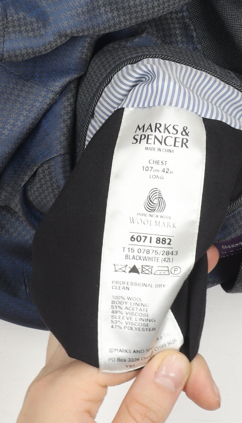 Marks & Spencer Men’s Grey Wool Suit Jacket 42L Classic Fit