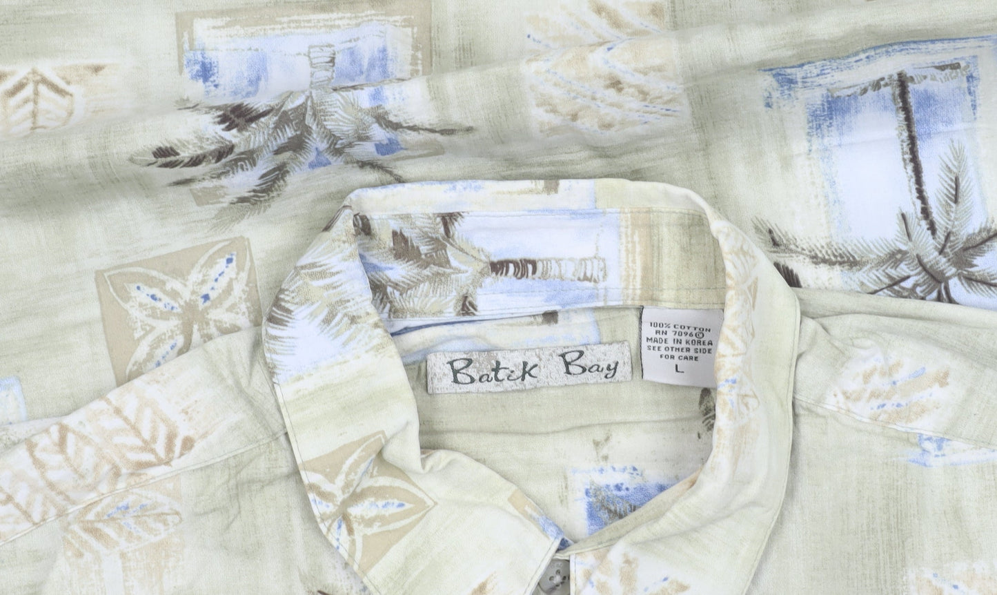 Batik Bay Men's Beige Hawaiian Cotton Shirt L Short Sleeve