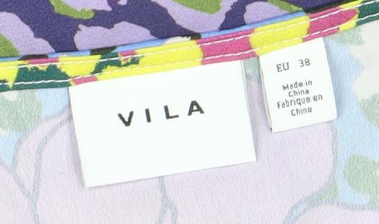 VILA Womens Multicoloured Floral Shift Midi V-Neck Dress Size 10