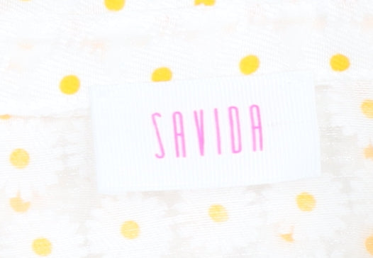 Savida Women White Polka Dot Blouse Size 18 Puff Sleeve
