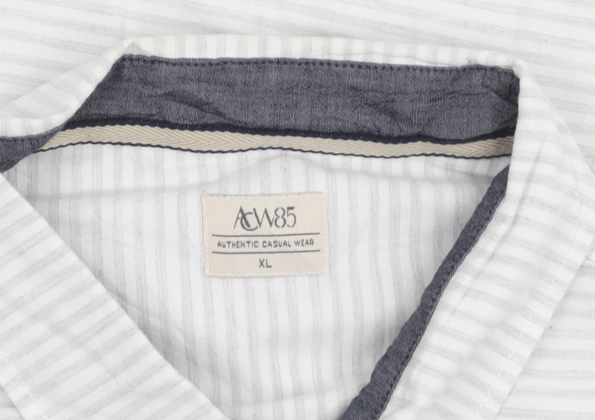 ACW85 Men’s White Striped Cotton Shirt XL Long Sleeve Casual