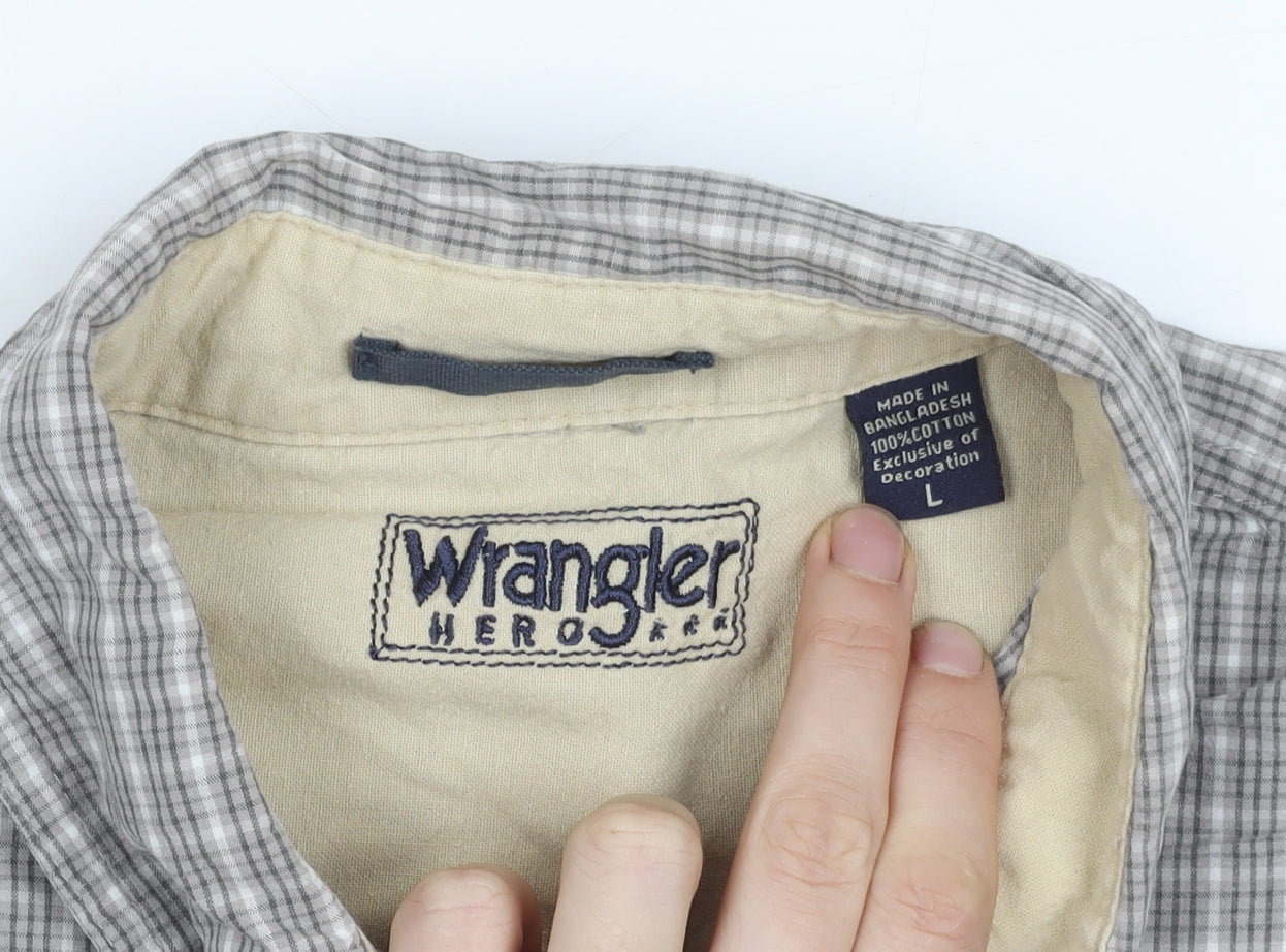 Wrangler Men's Grey Check Short Sleeve Button-Up Shirt Size L