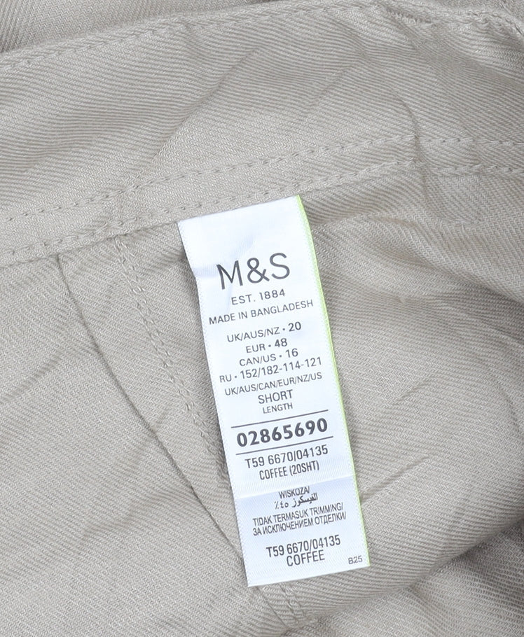 Marks and Spencer Men’s Beige Linen Blend Wide-Leg Trousers Size 20