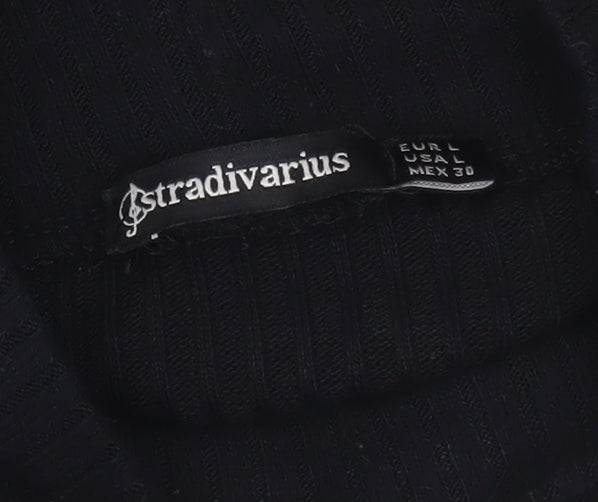 Stradivarius Women Black Beaded Mock Neck Long Sleeve Blouse Size 14