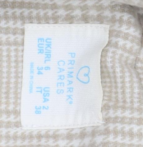 Primark Women Beige Check Blazer Size 6 Regular Fit Classic Style