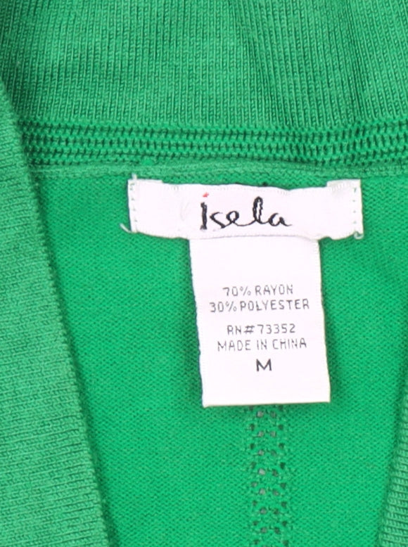 Isela Women Green M Open Cardigan 3/4 Sleeve Rayon Blend
