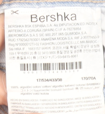 Bershka Women’s Light Blue Wide Crop Jeans Size 10 Cotton Denim