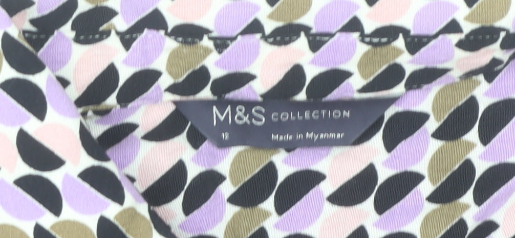 Marks & Spencer Women's Multicoloured Geometric Long Sleeve Blouse Size 12