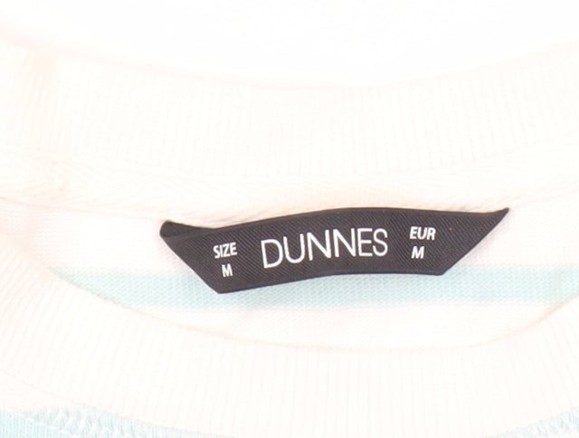 Dunnes Women's White Blue Striped Long Sleeve Cotton T-Shirt Size M