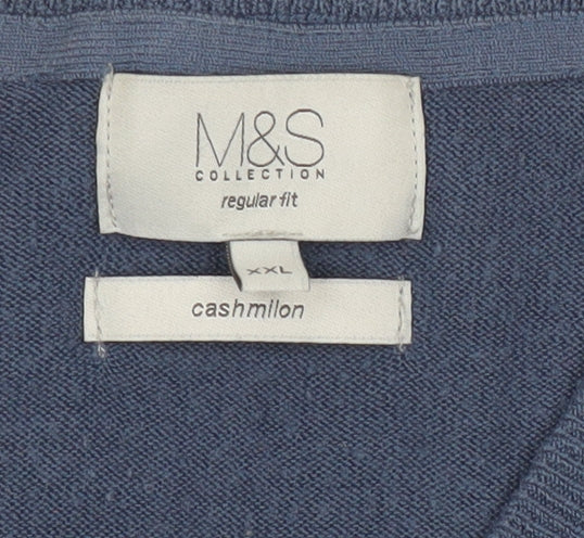 Marks & Spencer Men’s Blue 2XL V-Neck Acrylic Jumper Regular Fit