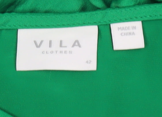 VILA Women’s Green Wrap Dress Size 14 Satin Party Long Sleeve