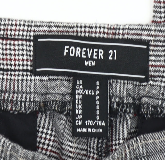 Forever 21 Grey Check Chino Trousers Unisex Size S Drawstring Waist