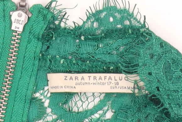 Zara Trafaluc Women's Green Lace High Neck Sleeveless Camisole Top Size M