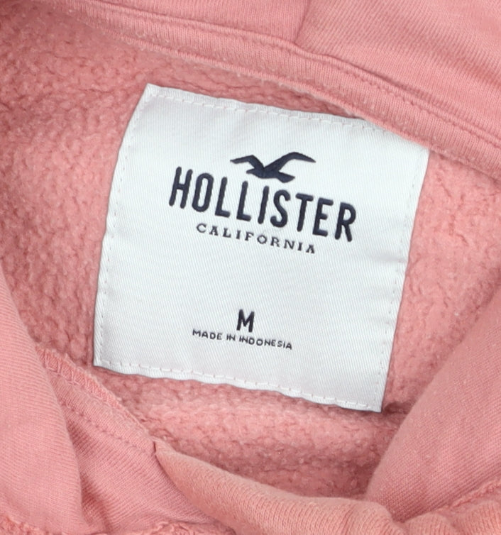 Hollister Women Pink Medium Pullover Hoodie with Logo Print