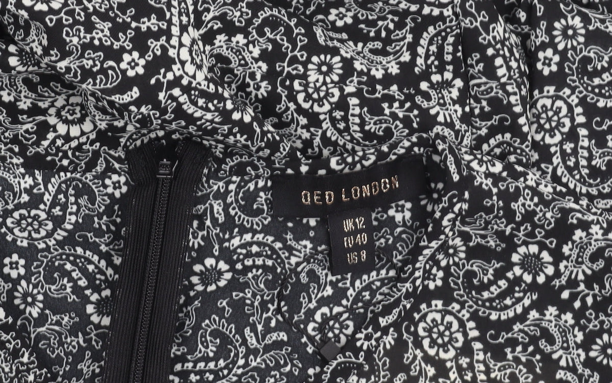 QED London Women’s Black Paisley Wrap Dress Size 12 Long Sleeve