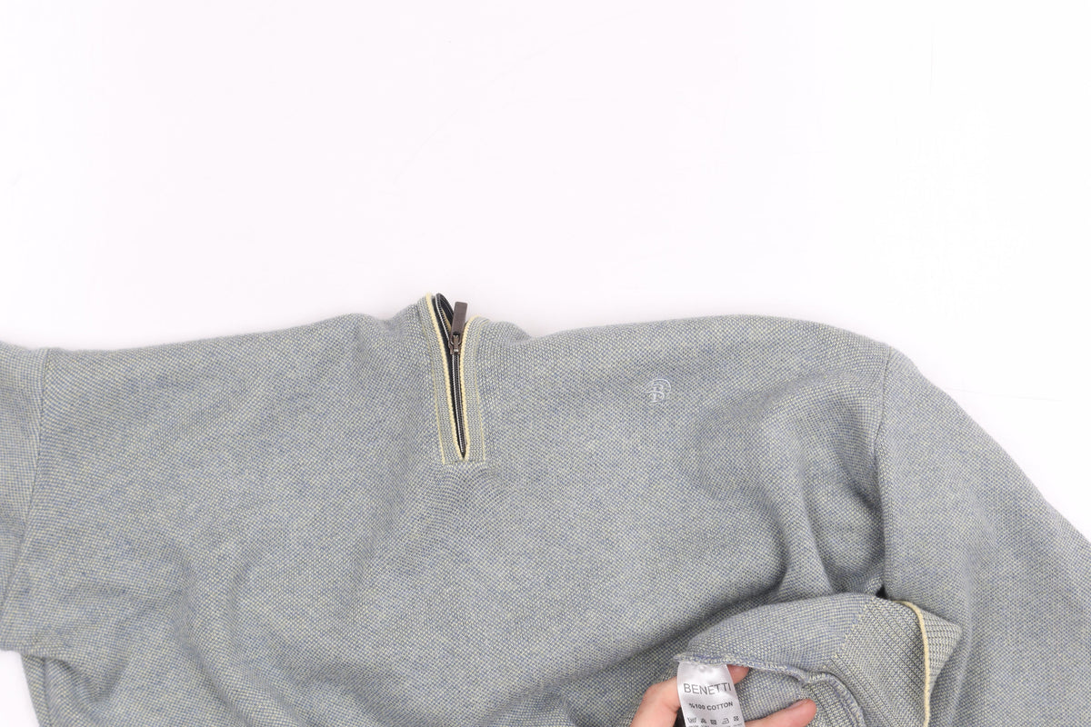 Benetti Men's Grey Cotton 1/2 Zip High Neck Sweatshirt L