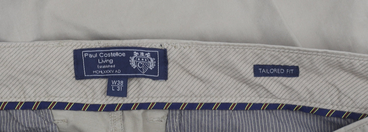 Paul Costelloe Living Men’s Beige Chino Trousers 38W 31L Tailored Fit